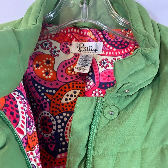 SOLD Lilly Pulitzer Green Quilted Pink Paisley Lined Puffer Vest - Picture 15 of 16